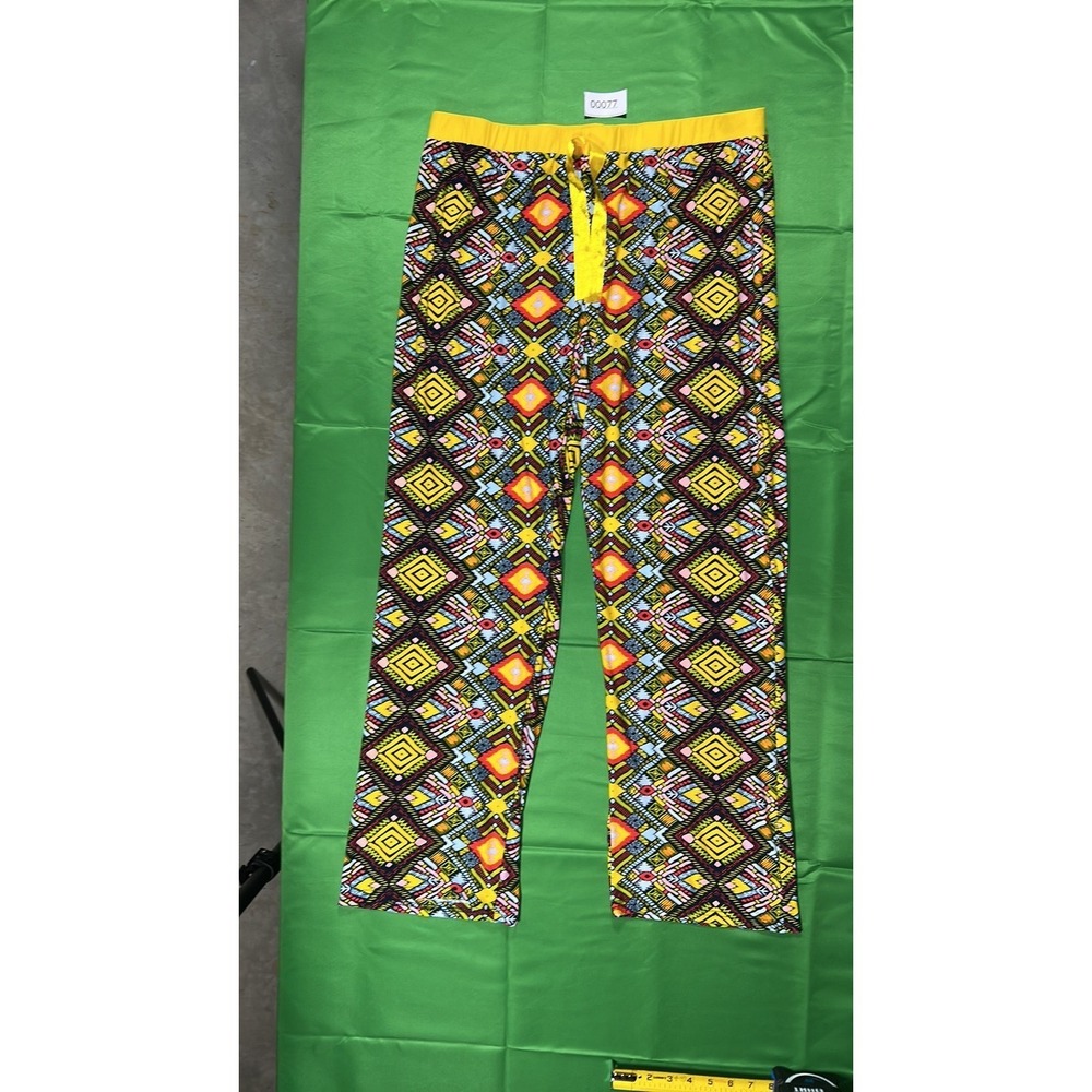 Take It Seams Vibrant Geometric Print Pajama Pant 1X Yellow Pink Boho Loungewear